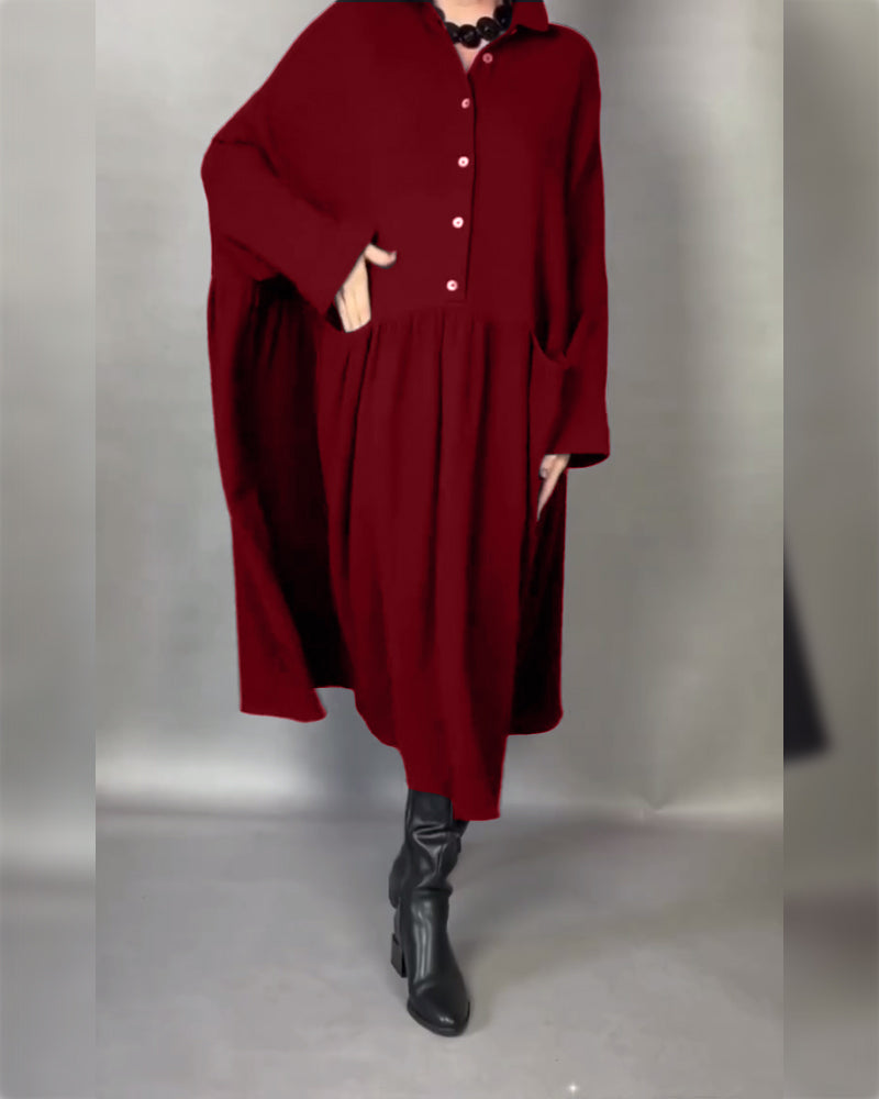 Oversized A-Line Dress with Button Collar
