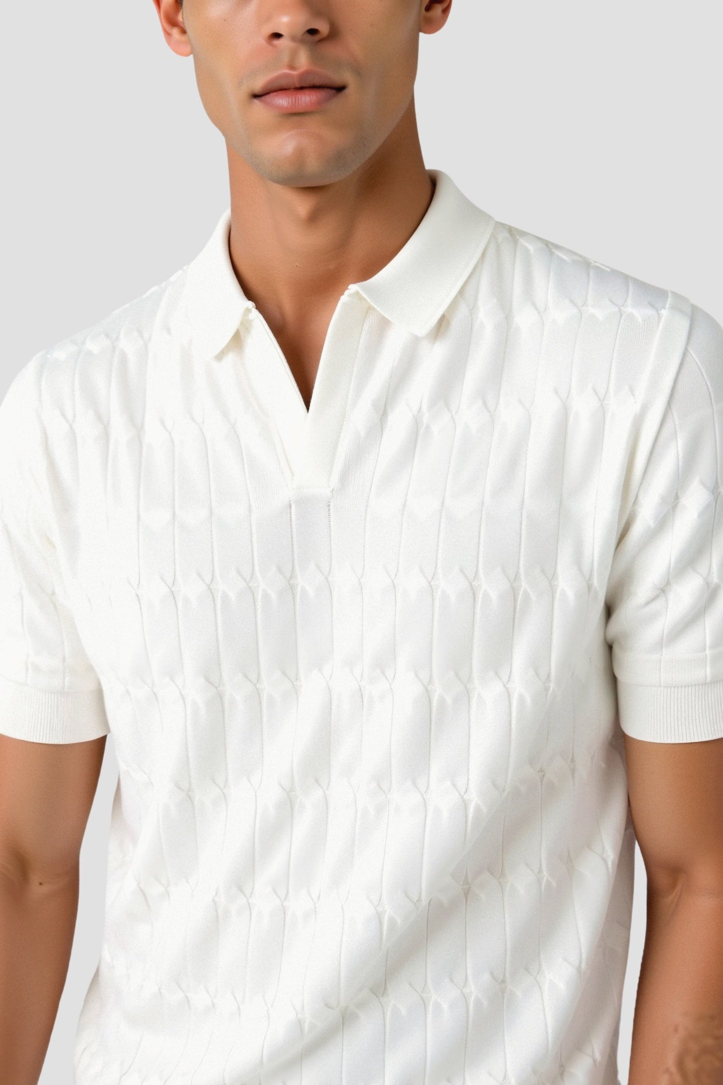 NOBA Premium V-Neck Cable Knit Polo