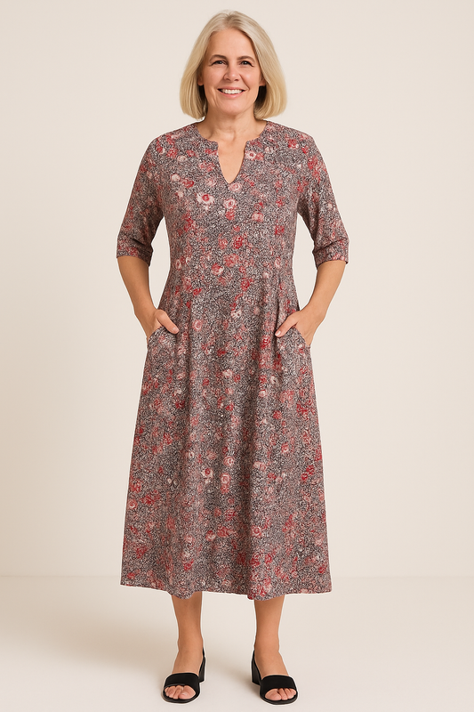 Lerina™ | Floral V-Neck Midi Dress