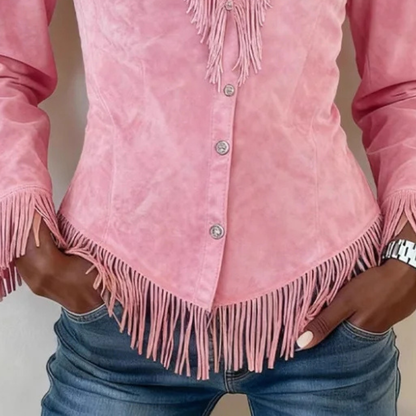 Kinsley │ Fringe Suede Button-Up Blouse